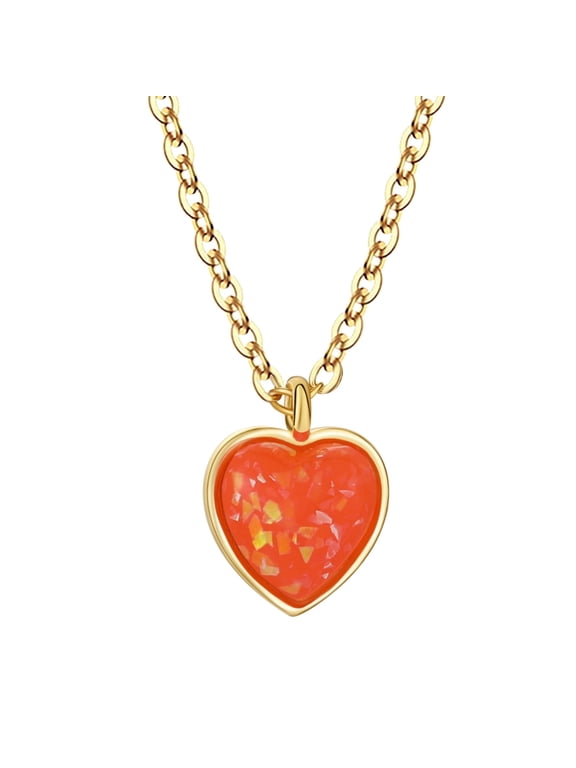 Gold Plated Heart Necklace for Women Single O-Chain Red Love Necklace Personalized Exquisite Colorful Heart Pendant Choker Special Occasions Graduation Daily Life Jewelry Gift