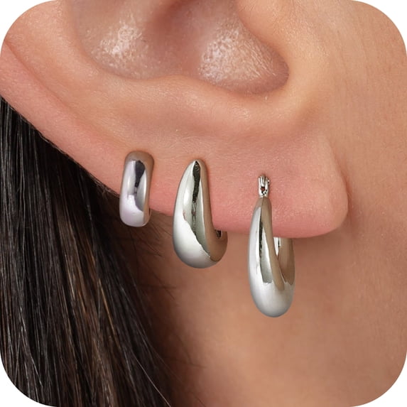 GOSFRY Gold/ Silver Plated Chunky Hoop Earrings Set Twisted Huggie Hoop Earring Hypoallergenic Thick Open Lightweight Earrings Jewelry for Gifts