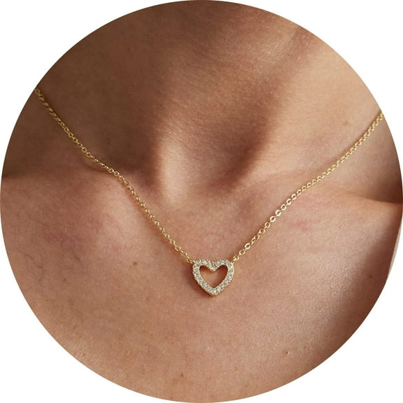 GOSFRY Gold Plated Necklace for Women Cute Dainty Hollow Heart Pendant Choker Simple Wedding Festival Jewelry Gift