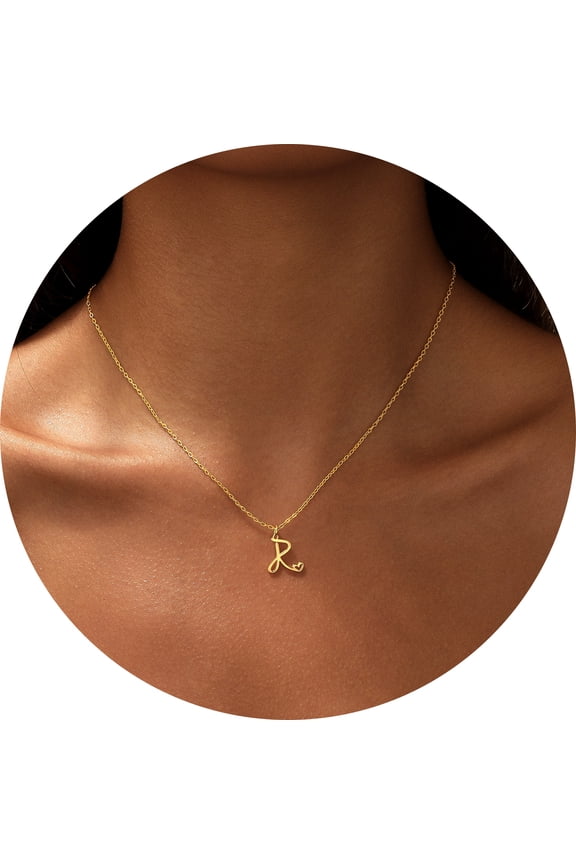 Initial Heart Necklaces for Women, Dainty 14K Gold Plated Letter Pendant A-Z Necklace Trendy Simple Cute Monogram Name Choker Necklace Jewelry Gifts