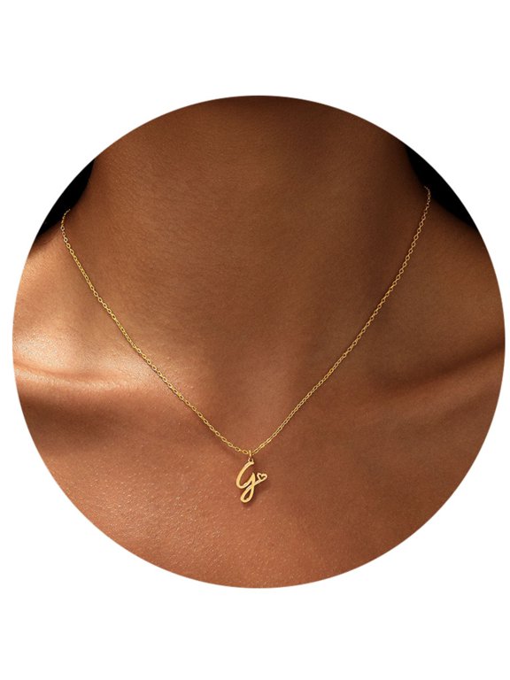Initial Necklace for Women Graceful 14K Gold Plated Letter with Heart Tail Letter G Personalized Name Jewelry Gift