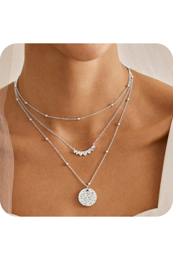 Layered Gold/Silver Plated Necklaces Stackable Stack 14K Real Gold Plated Silver Chain Layering Pendant Necklaces Fashionable Trendy Accessories for Graduation Wedding Jewelry Gifts