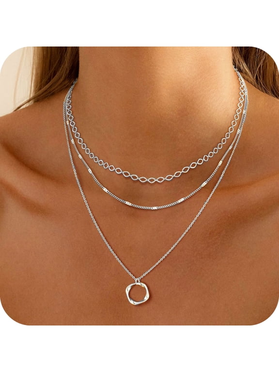 925 Sterling Silver Plated Layered Necklace Set for Women Dainty 3 Oval Paperclip & Flat Bar Chain Twisted Square Pendant Trendy Waterproof Non Tarnish Stack Jewelry Gifts for Daily Wear