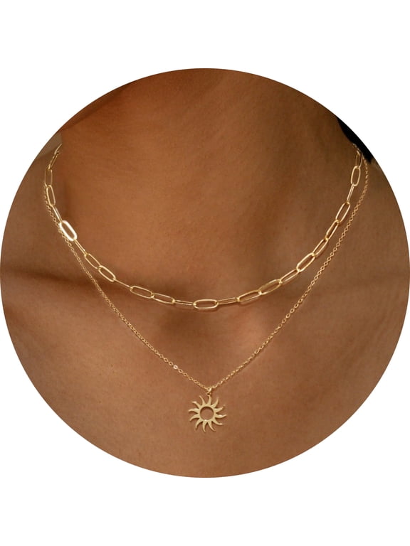 Layered Necklaces for Women,14K Gold Plated Simple Choker Necklaces Stackable Multilayer Necklaces Set Jewelry Gifts