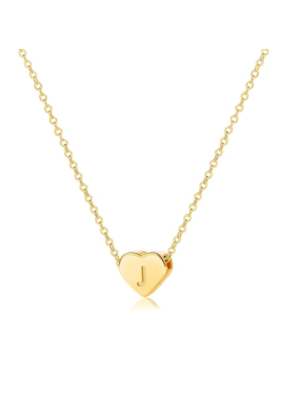 Letter J Initial Heart Pendant Necklace for Women ,14K Gold Plated Jewelry, Birthday Anniversary Graduation Gift for Her