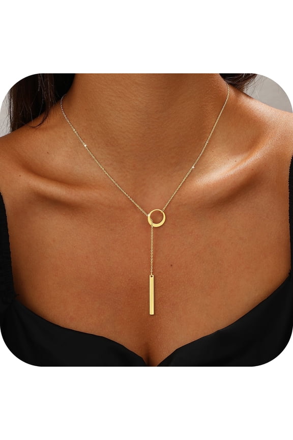 Long Necklaces for Women Trendy Dainty Layered Lariat Necklace 14k Gold/Silver Plated Y Shaped Beaded Chain Non Tarnish Drop Necklaces Simple Adjustable Jewelry Gifts