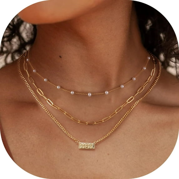 GOSFRY Dainty Pearl Necklaces for Women 14K Gold/Silver Plated OT Clasp Pearl Necklace Shining Twisted Rope Cuban Choker Toggle Clasp Handmade Jewelry Gifts