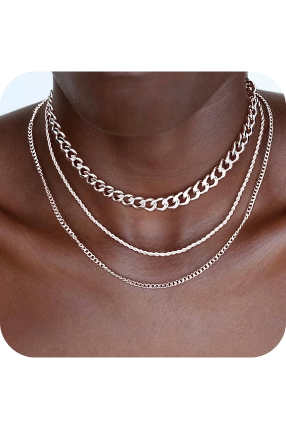 Layered Necklaces for Women Men, Stackable 14K Silver Plated Layering Set Fashion Pendant Choker Necklaces Trendy Jewelry Set Gifts
