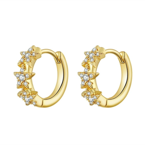 GOSFRY Small Hoop Earrings for Women,14K Gold Plated Three-Star Zircon Earrings Daily Wear Accessories Wedding Travel Jewelry Gifts