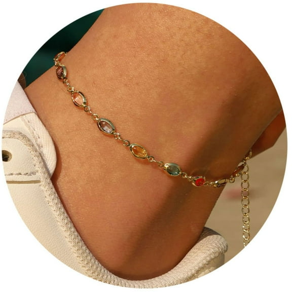 GOSFRY Anklet for Women Simple Fashionable Bohemian Style Colorful Zircon Jewelry Bracelet Graduation Parties Gatherings Trips Weddings Jewelry Gifts