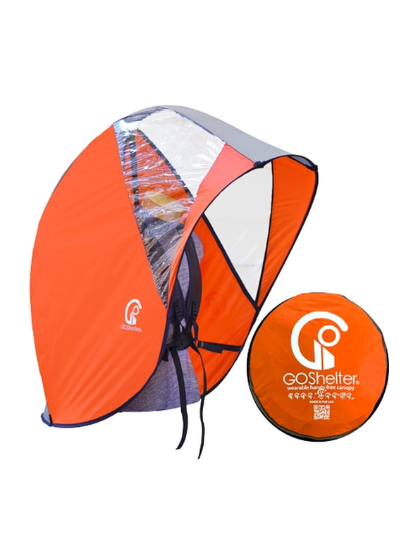 Self Shelter Canopy, Hands Free Umbrella, Photographers, Outdoor Activities, Sporting Events, Rain or Sun Shade - Maximum Elbow Room, UV Resistance, Include Sling Pouch, Waterproof - Orange