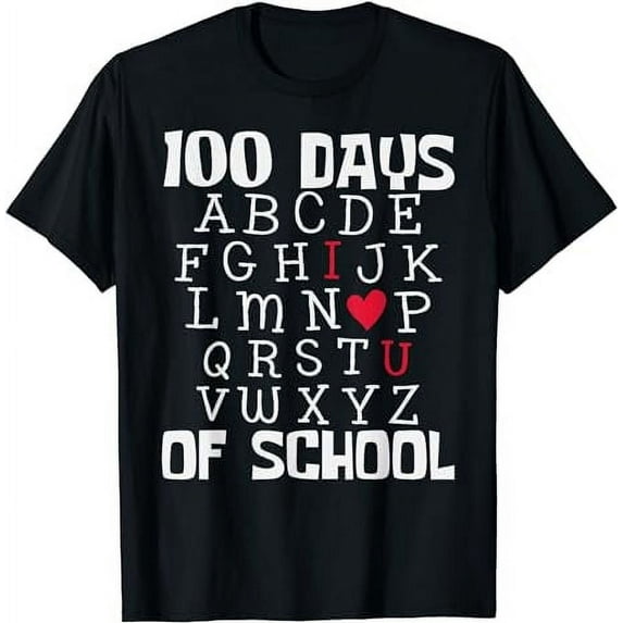 GOSMITH 100 DAYS OF SCHOOL Alphabet 100th Day Teacher Student Kids T-Shirt black