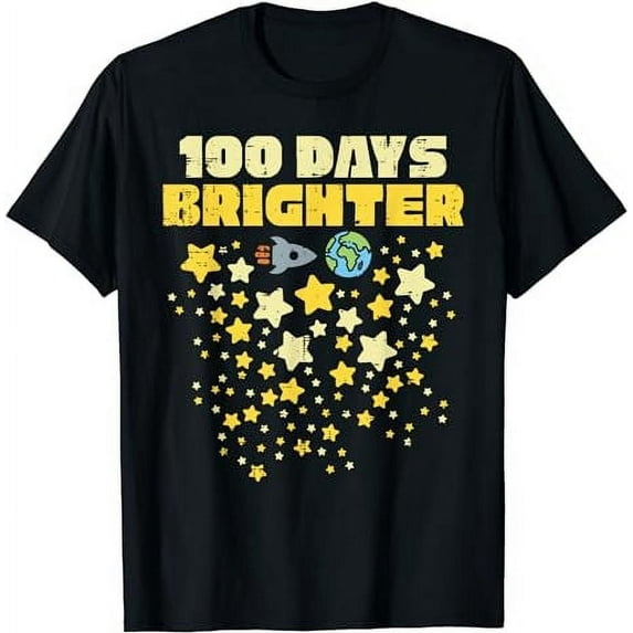 GOSMITH 100 Days Brighter Shirt 100th Day Of School Stars Rocket T-Shirt black