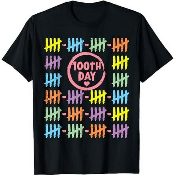 GOSMITH 100th Day Rainbow Lines Tally Marks 100 Days Of School Gift T-Shirt black