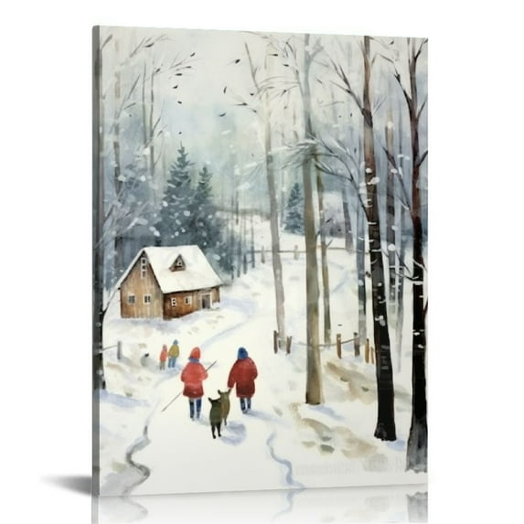 GOSMITH 12x16 Inch Unframed Christmas Paintings Winter Wall Art Decor, Hand-Painted Forest on Canvas for Living Room Bedroom Decoration as Christmas Gifts