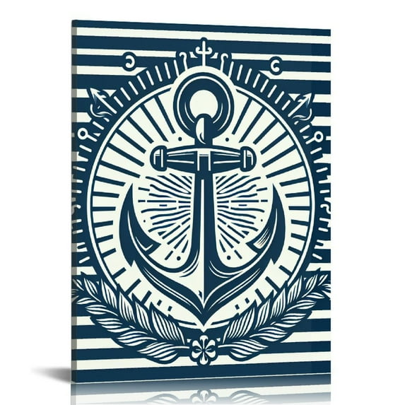 GOSMITH 16x20 in / 12x16 in Decorative Painting for Bedroom Living Room Home Decor Nautical Anchor on Blue and White Stripes 16x20 in