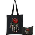 thumbnail image 1 of GOSMITH 2 Pcs Canvas Tote Bags Cute Aesthetic Tote Bags with Zipper Skeleton Hand Red Rose Flower Black, 1 of 8