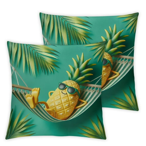Leisuo 2-Piece Short Plush Pillowcase Set - Summer Pineapple Tropical Leaves Jungle Palm Leaf Pattern Yellow Green White