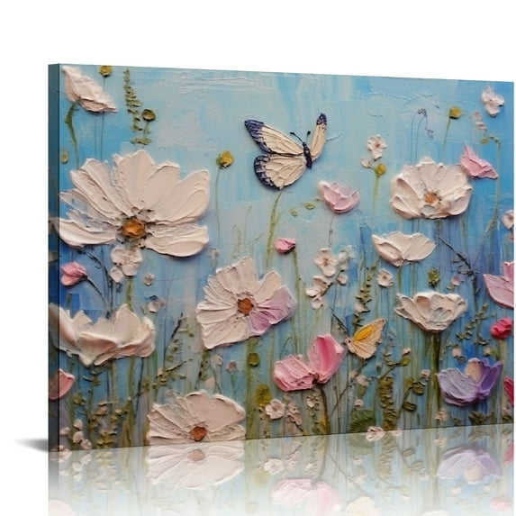 GOSMITH Abstract Blossom Pink Flower Oil Painting on Canvas, Large Original Modern Textured Floral Scenery Painting Boho Wall Art Living Room Decor 20x16in