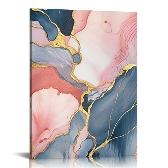 GOSMITH Abstract Canvas Prints Wall Art Texture Paint Stains Blue Rose Gold and Pink Picture Wall Decor For Bathroom Bedroom Living Room