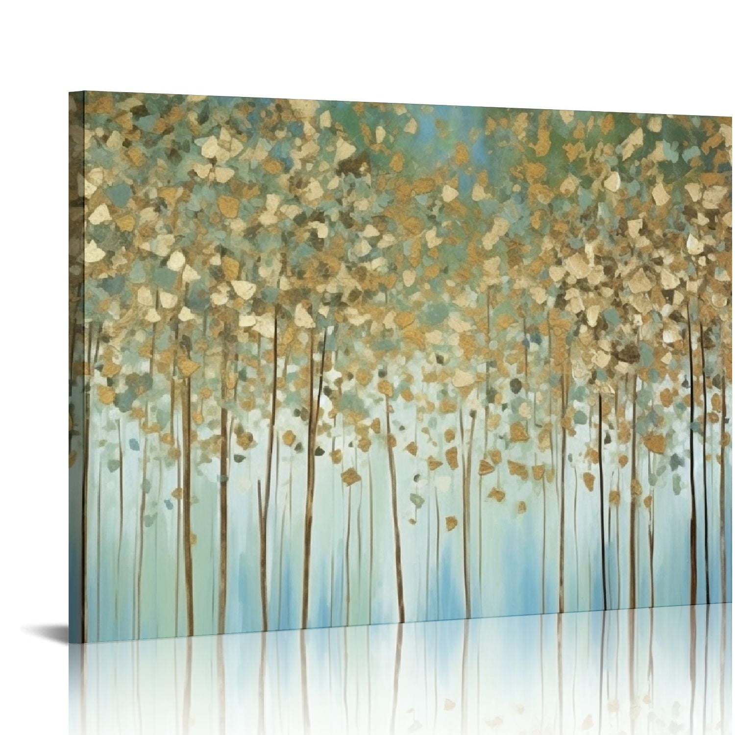 GOSMITH Abstract Canvas Wall Art Decor Forest Painting Light Blue Teal