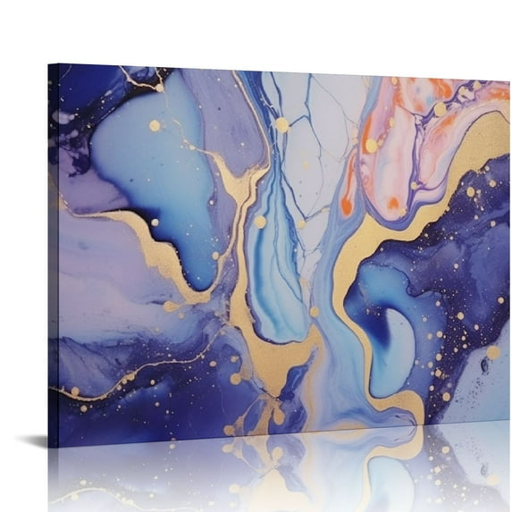 GOSMITH Abstract Canvas Wall Art Framed ,Purple Blue and Gold Wall Decor Abstract Marble Texture Paintings Print on Canvas Modern Picture Artwork for Living Room Bedroom Office Ho 20x16in
