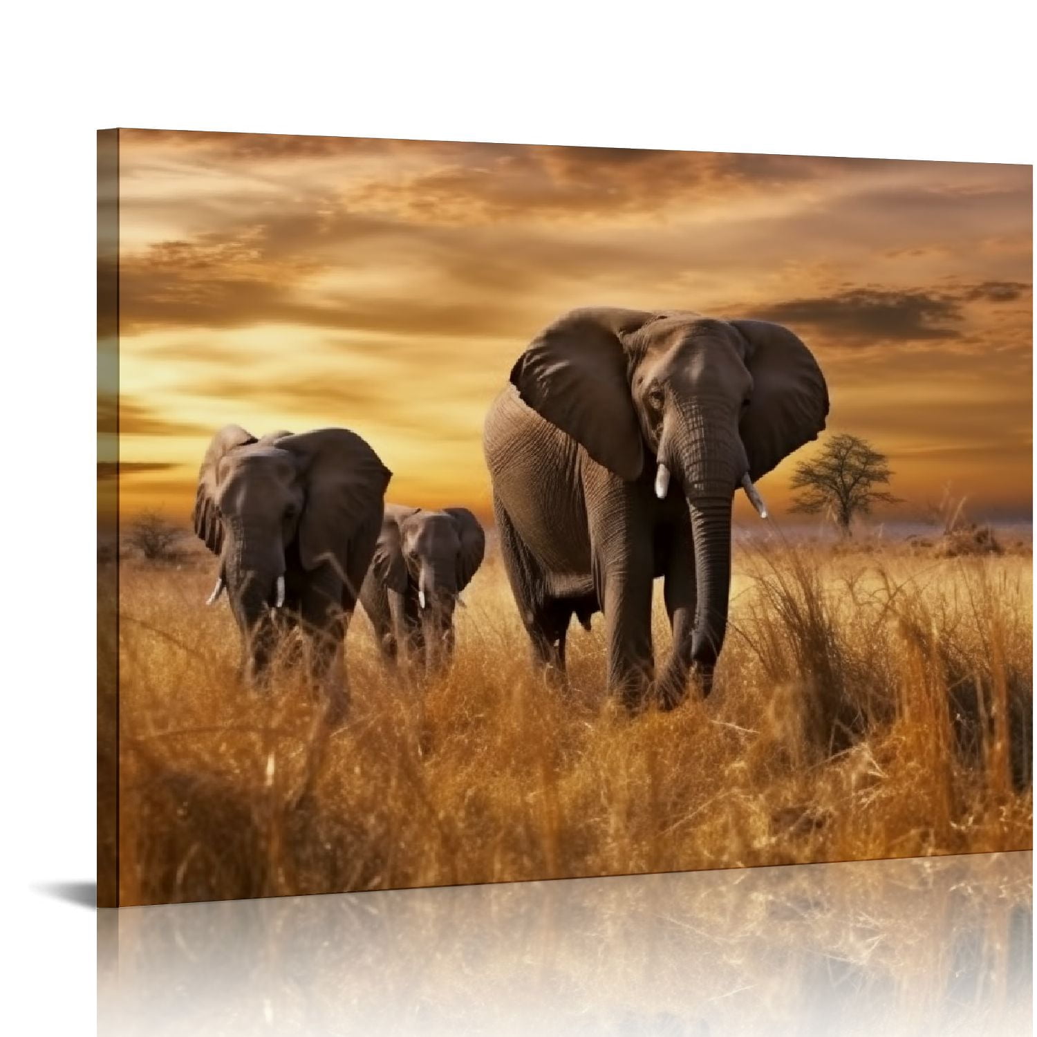 Tableau Toile Éléphant African Sunset - Impression Art Moderne Orange - Bold Bloc Design