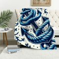 thumbnail image 1 of GOSMITH Anchor, Hand Drawn Anchors and Entangled Ropes Nautical Equipment Artwork Monochrome, Sea Blue White Flannel Blanket for Bed White, 1 of 6