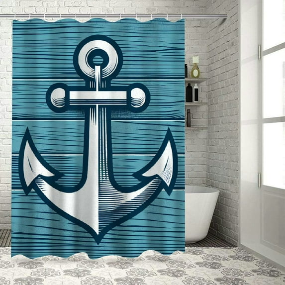 GOSMITH Anchor Navigation Style Durable and Washable Shower Curtain - Multiple Sizes White