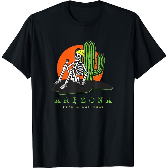 Leisuo Arizona Skeleton Souvenir T-Shirt - Polyester Round Neck Short Sleeved Super Soft 143410-black
