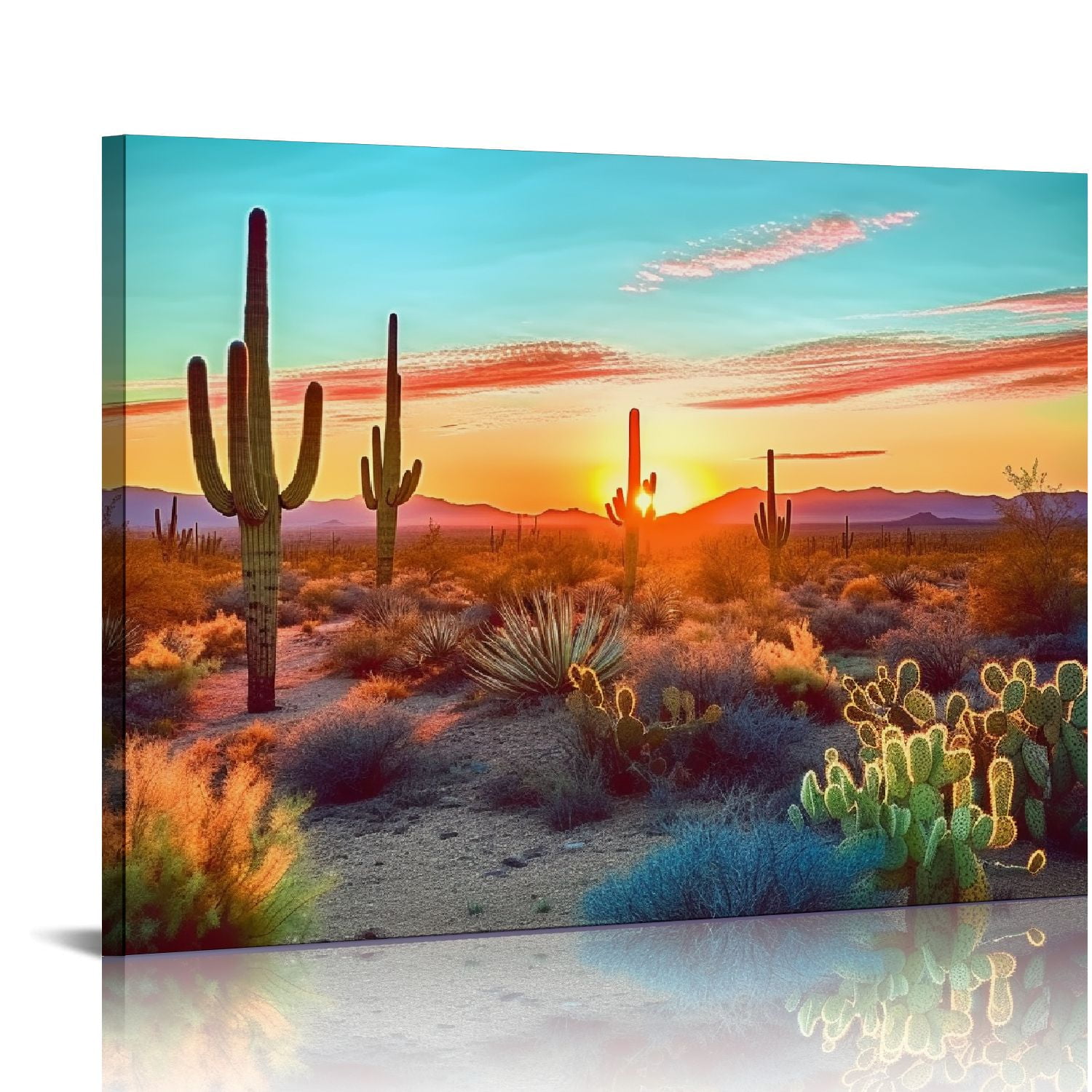 GOSMITH Arizona Sonoran Desert Wall Art Botanical Cactus in Sunset