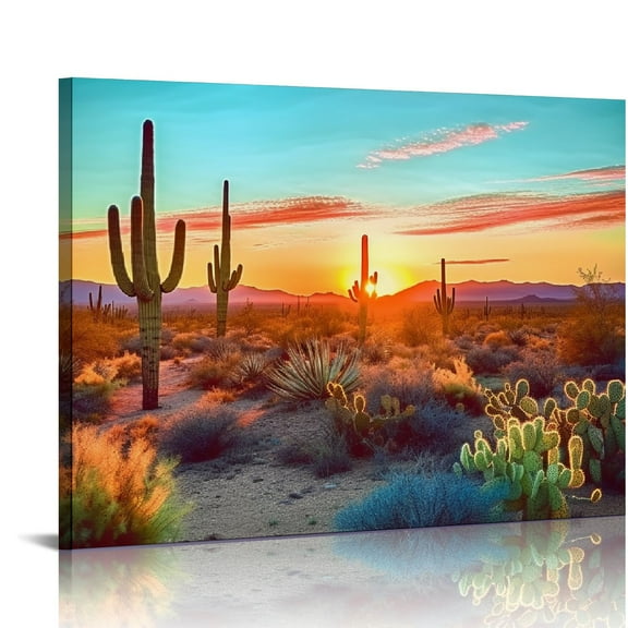 GOSMITH  Arizona Sonoran Desert Wall Art Botanical Cactus in Sunset Landscape Pictures Painting Canvas Print Southwest Decor for Office Living Room Ready to Hang