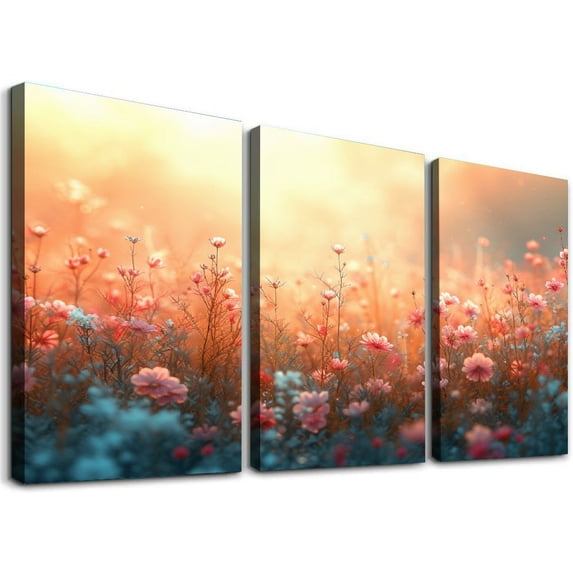 GOSMITH Art Modern Wall Decor Oil Painting 12x16in x3 - Watercolor Wild Flower at Sunrise 12x16x3pcs
