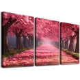 thumbnail image 1 of Leisuo Art Wall Decor Oil Painting 12x16in x3 A Small Path Lined with Pink Flower Trees on Both Sides Wall Art 12x16x3pcs, 1 of 4