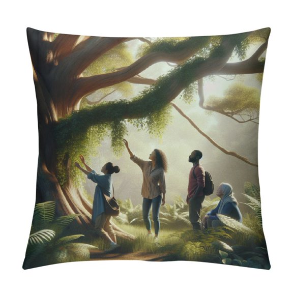 Leisuo Asian Throw Pillow Cushion Cover, Folk Painting Minhwa Tree Fruit Picking Season in Autumn, Decorative Square Accent Pillow Case,Eggshell and Multicolor White