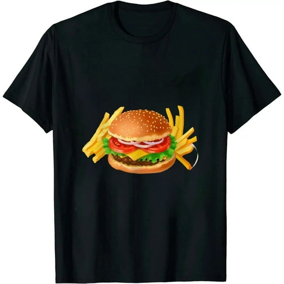 GOSMITH Bacon Cheeseburger Hamburger and French Fries Addict - Funny T-Shirt