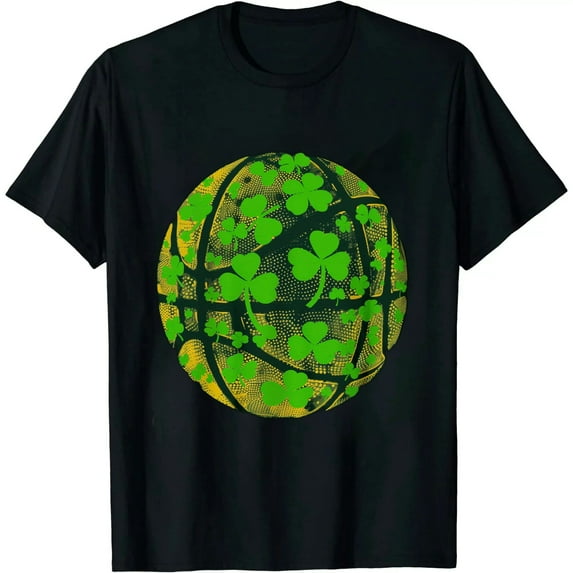 Leisuo Basketball ball Irish Shamrock Lucky Clover St Patrick's Day T-Shirt