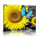 thumbnail image 1 of GOSMITH Bathroom Decor Sunflower Canvas Wall Art Blue Butterfly Picture Flowers Florals Painting Yellow Gray Artwork Framed for Bedroom Kitchen Dinning Room Living Room Office Home Decor, 1 of 4