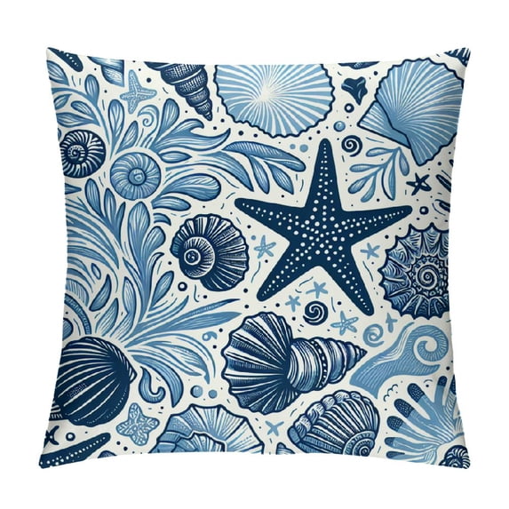Leisuo Beach Decorative Throw Pillow Cover Dolphin Turtle Ocean Pillow Covers , Shell Conch Starfish Coastal Pillow Case Square Outdoor Cushion Cover for Patio Home Decor