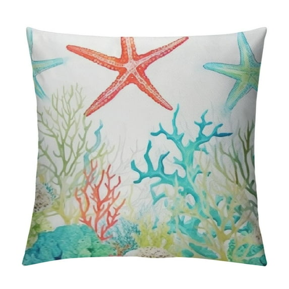 GOSMITH  Beach Pillow Covers, Ocean Themed Coastal Couch Pillowcase Watercolor Starfish Coral Cushion Cover Decorative for Bedroom Living Room Couch Sofa