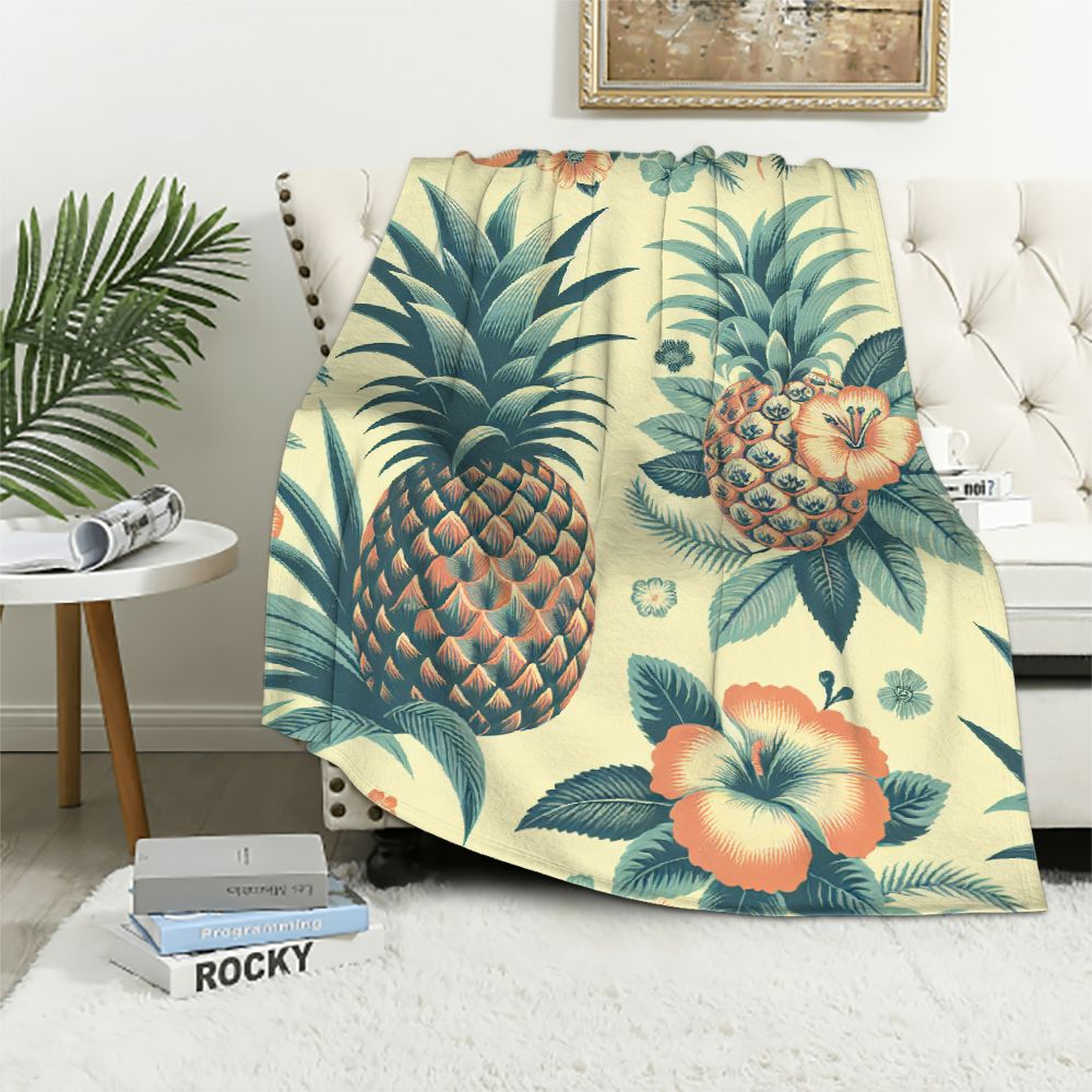 Pink Floral Tropical Palm Leaves Hawaiian Pattern Print Hooded Blanket