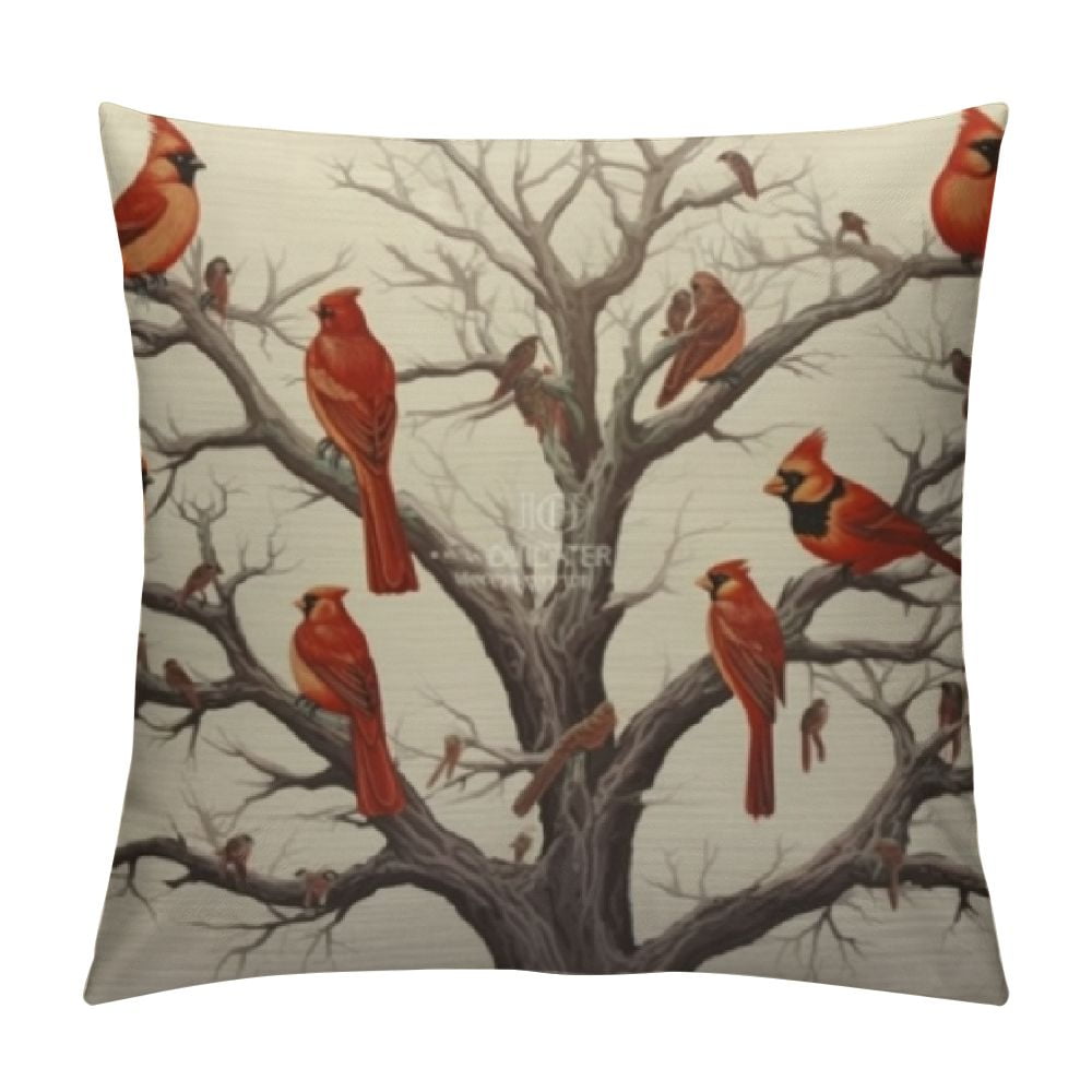 GOSMITH Beautiful Red Birds Pillow Covers Cardinals on Bare Brown Tree Branches Winter Christmas