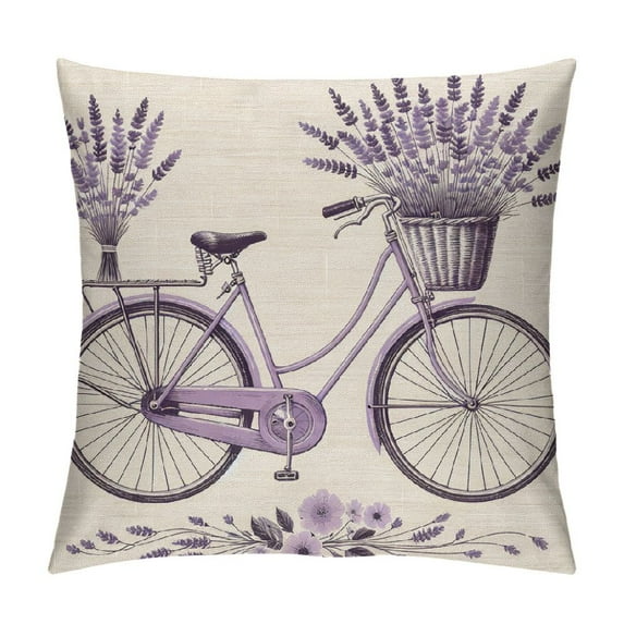 GOSMITH Bicycle Throw Pillow Covers Violet Purple Bike with Lavender Flowers Bouquet in Basket Retro Decorative Cushion Case for Merry Christmas Men Women Home