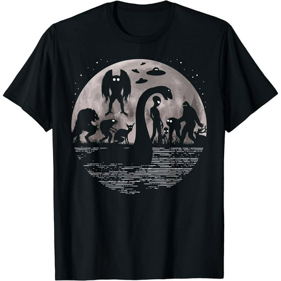 GOSMITH Bigfoot Loch Ness Monster Mothman And Aliens! Funny Cryptid T-Shirt 148797-black