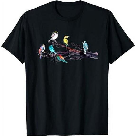 GOSMITH Bird Watching Birder Bird Lover Birds Perched On Tree Branch T-Shirt black