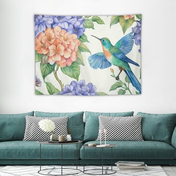 GOSMITH  Bird and Floral Tapestry Watercolor Flowers Butterflies and Hummingbird Home Decor Tapestry Wall Hanging for Bedroom Living Room Dorm