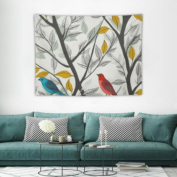 GOSMITH Birds Branches Tapestry Delicate Tree Leaves Birds Tapestry Wall Hanging For Bedroom Living Room Dorm Home Decor 40x30 Inch Colourful