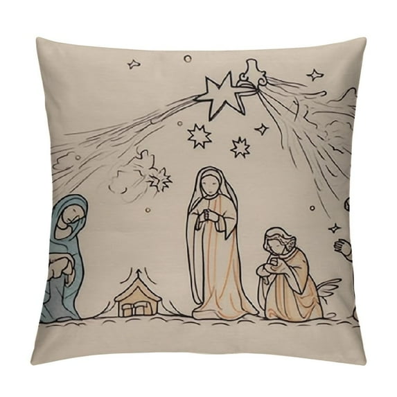 GOSMITH  Birth of Jesus Line Art Christmas Pillow Covers , Nativity Decor, Minimalist Christmas Decor, Vintage Christmas Pillow Covers, Christmas Decorations for Home