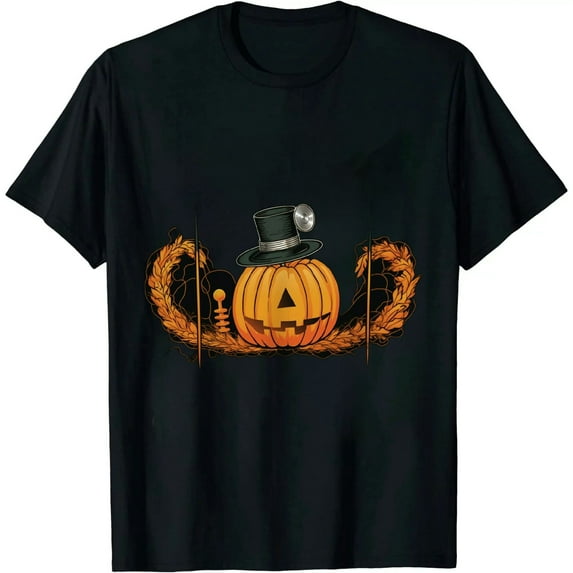 GOSMITH Black T-Shirt Thanksgiving Heartbeat Pumpkin Stethoscope Fall Scrub Nurse T-Shirt 0240 black
