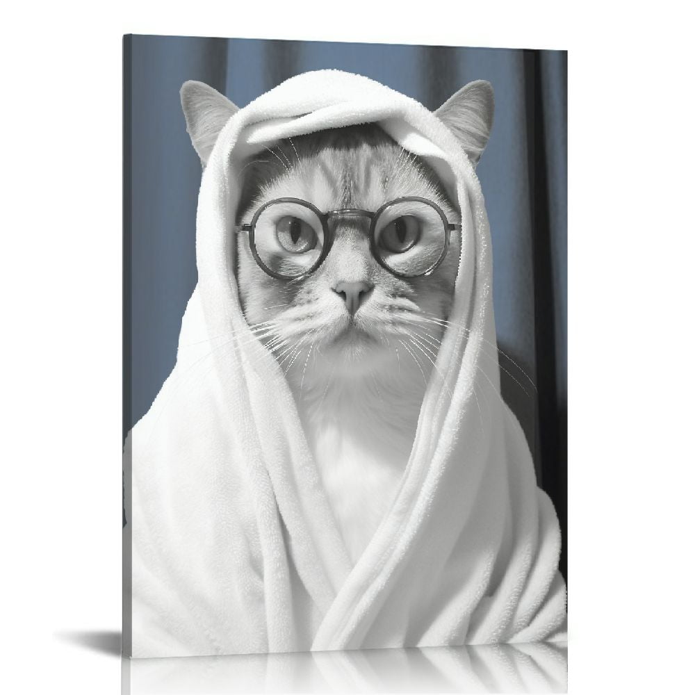 GOSMITH Black White Animal Portrait Wall Art Canvas Picture Cat Print